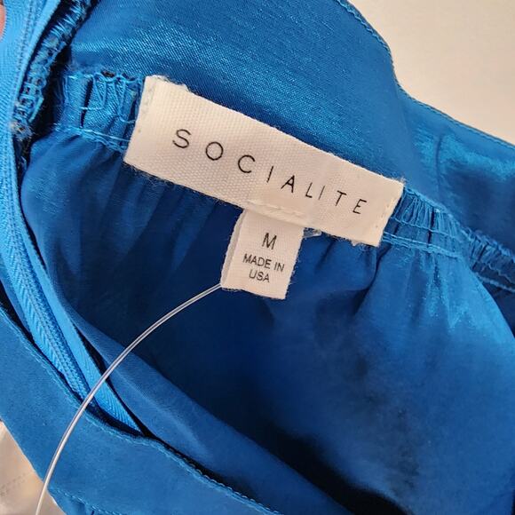 Socialite Taffeta Midi Skirt Size M Blue Pleated A-line Elastic Waist Glam Chic - Picture 8 of 10